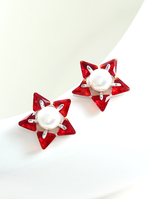 Wei Jia Simple Triangle Zirconias Artificial Pearl Star Stud Earrings 0