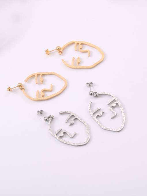GROSE Titanium With Gold Plated Personality Abstract Face  Drop Earrings 0