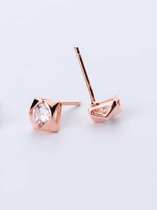 -Rose Gold Lovely Rose Gold Platd Geometric Shaped Rhinestone Stud Earrings