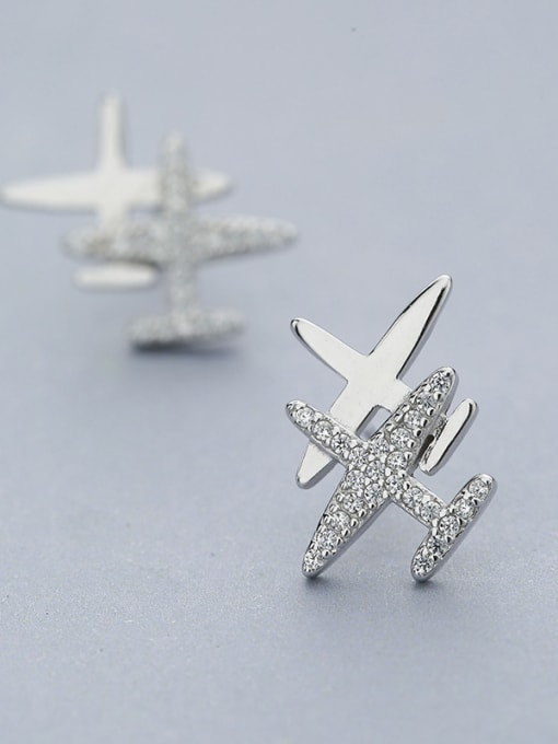One Silver Fashion Personalized Double Plane Cubic Zirconias 925 Silver Stud Earrings 2