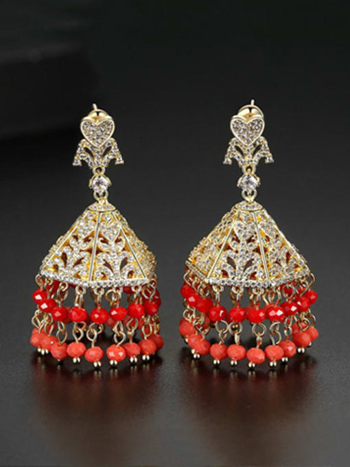 gold red Copper With Gold Plated Luxury Irregular Chandelier Earrings