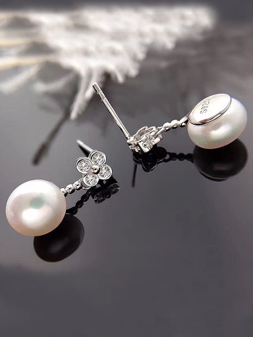 Silver Freshwater Pearl Flower shaped drop earring