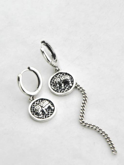 SHUI Vintage Sterling Silver With Simple Retro Baby Elephant  Clip On Earrings 3