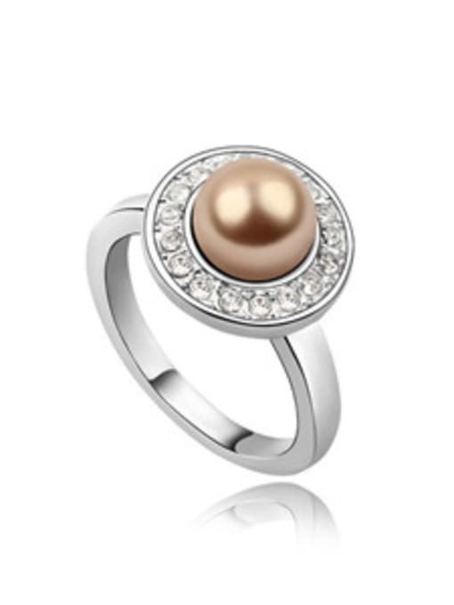QIANZI Fashion Imitation Pearl Tiny Crystals Alloy Ring 2
