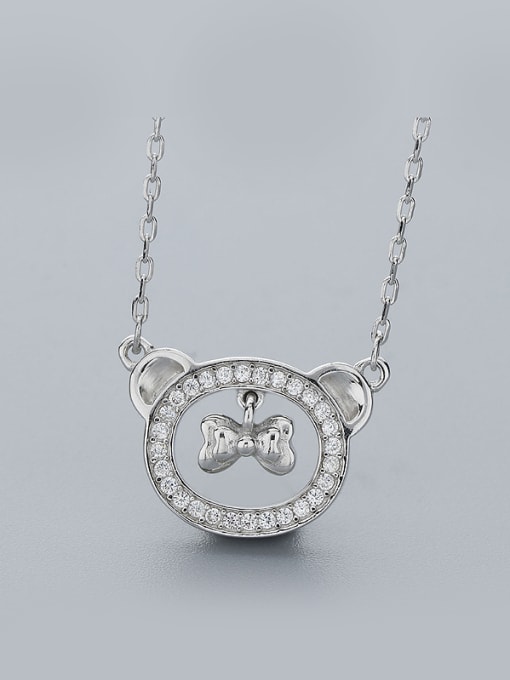 One Silver Cute Bear Bow Necklace 0