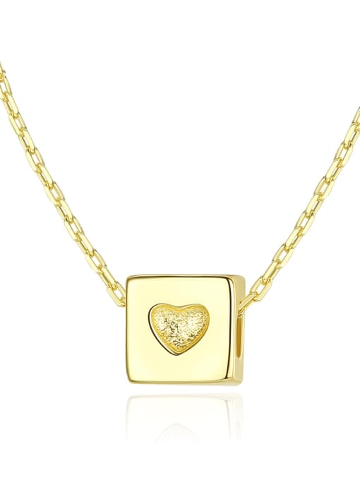 CCUI 925 Sterling Silver With Glossy Simplistic Square heart Necklaces