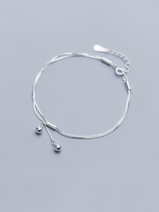 Rosh 925 Sterling Silver With Platinum Plated Simplistic Light bead Double layer Bracelets 0
