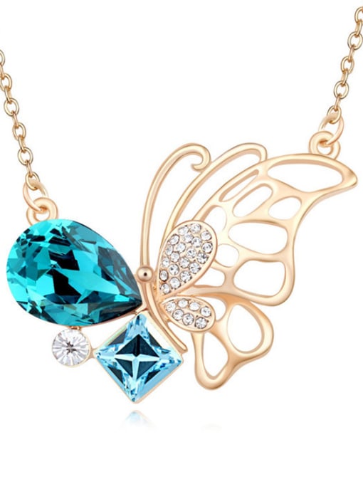 blue Fashion Champagne Gold Hollow Butterfly austrian Crystals Alloy Necklace