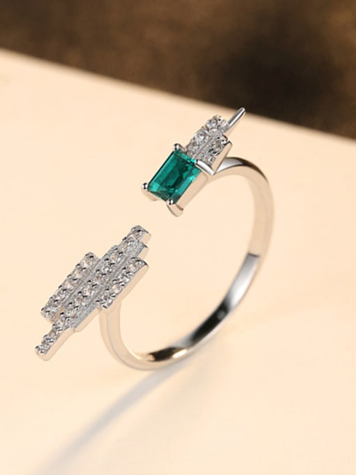Emerald Sterling silver emerald inlaid zircon geometric free size ring