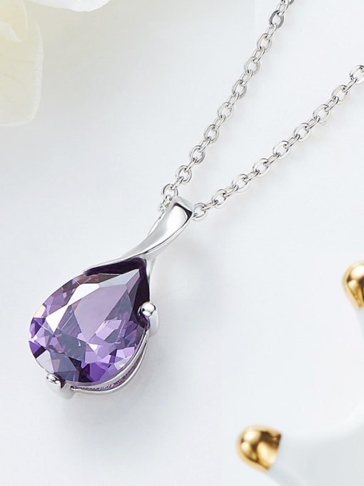 CEIDAI Simple Water Drop Purple Zircon 925 Silver Necklace 3