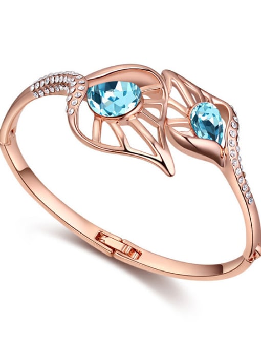 light blue Fashion Rose Gold Plated austrian Crystals Hollow Alloy Bangle