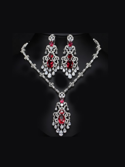 Red Exaggerate Zircon Two Pieces Jewelry Set