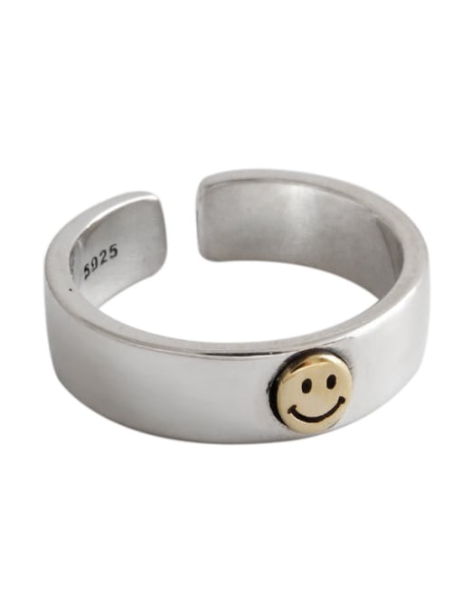 DAKA 925 Sterling Silver With Platinum Plated Cute  Smiley Face Free Size Rings 4