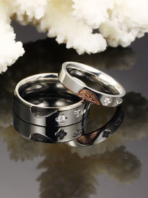 Open Sky Fashion Rhinestones Combined Heart shape Titanium Lovers Ring 2
