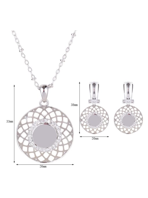 BESTIE Alloy White Gold Plated Fashion Rhinestones Hollow Round-shaped Two Pieces Jewelry Set 3