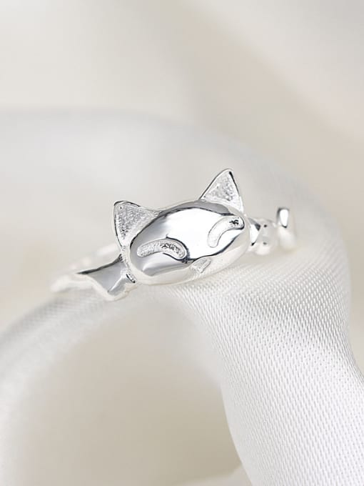 kwan S925 Silver Cat Head Adjustable Ring 2