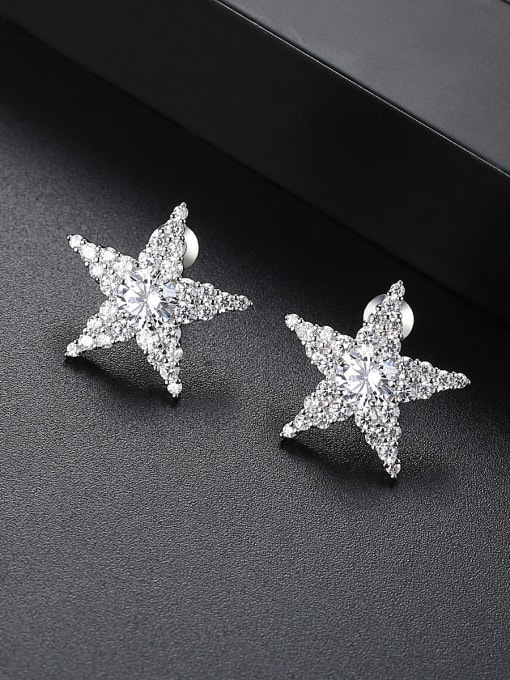 BLING SU Copper With 3A cubic zirconia Classic Star Stud Earrings 0
