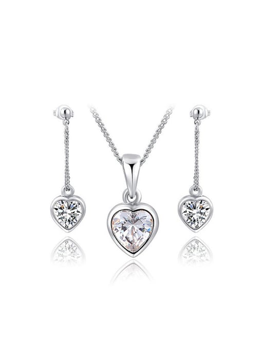 Platinum All-match Platinum Plated Austria Crystal Heart Two Pieces Jewelry Set