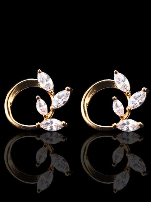 Golden Delicate Round Shaped Zircon Stud Earrings