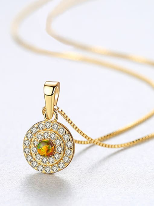 gold-20F10 925 Sterling Silver With Cubic Zirconia  Personality Round Necklaces