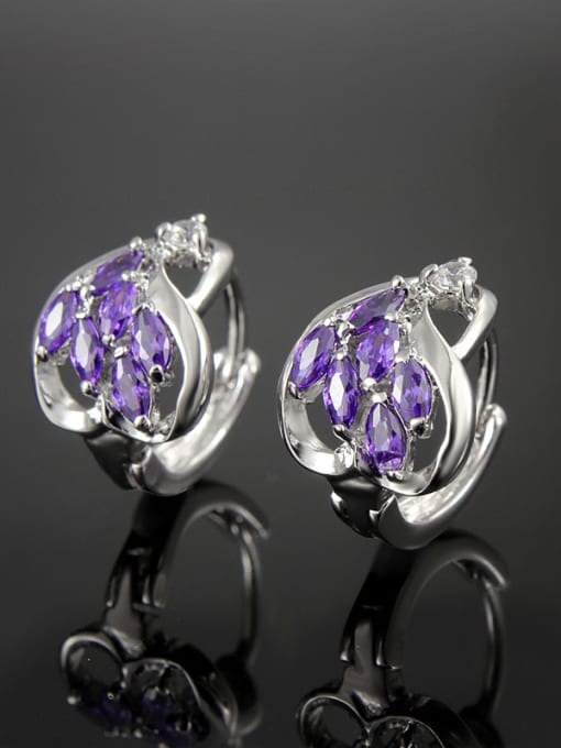 SANTIAGO Lovely Platinum Plated Purple Heart Shaped Zircon Clip Earrings 1