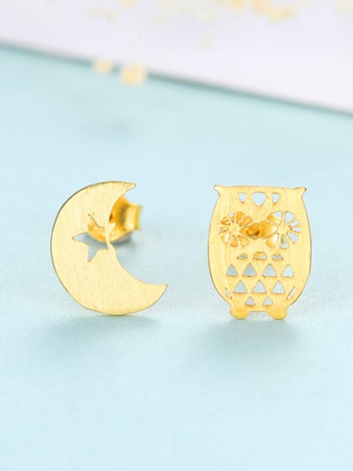 gold-16E11 925 Sterling Silver With Smooth  Simplistic Asymmetry  Moon Stud Earrings