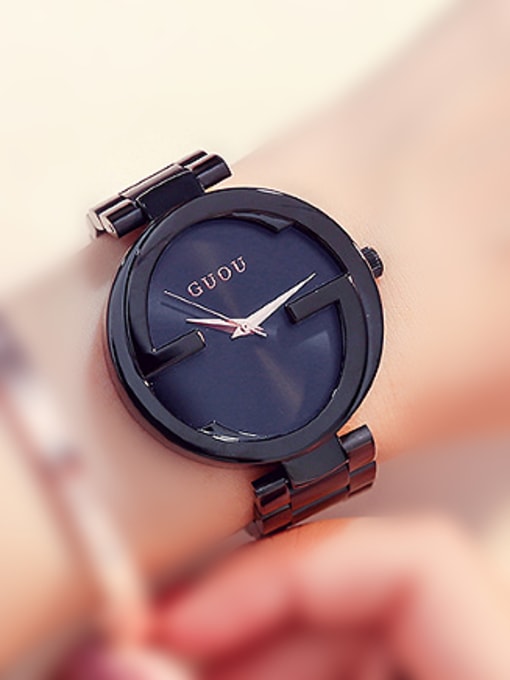 Black GUOU Brand Simple Rose Gold Plated Watch