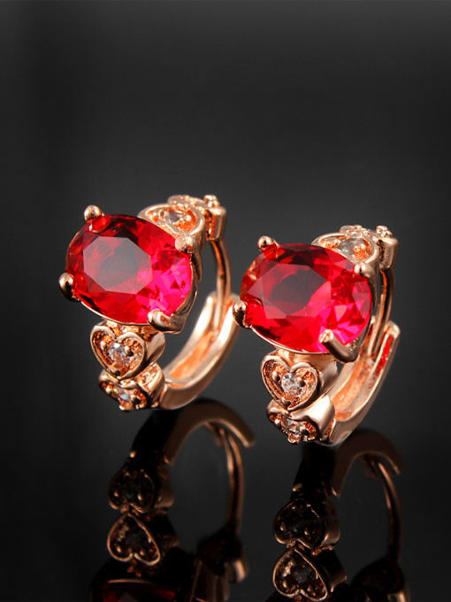 SANTIAGO All-match Red Zircon Rose Gold Plated Copper Clip Earrings 1