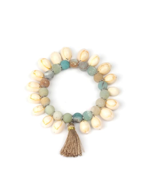 KSB1155-C Sanding Amazon Wood Beads Natural Stones Conch Shell Bracelet