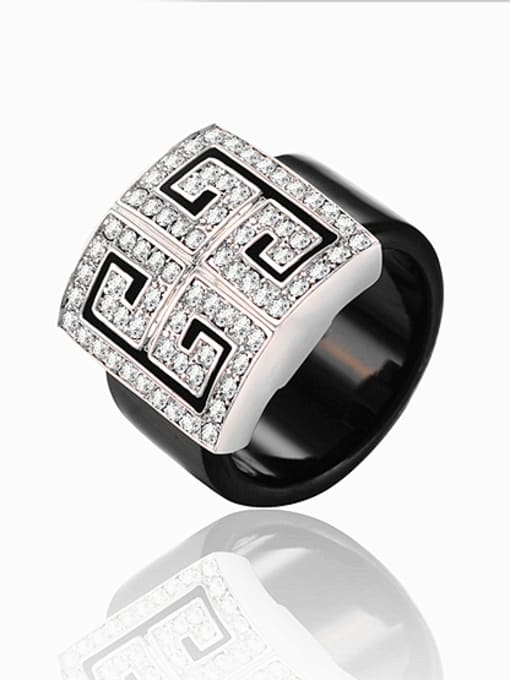 Wei Jia Retro style Cubic White Rhinestones Black Acrylic Band Alloy Ring