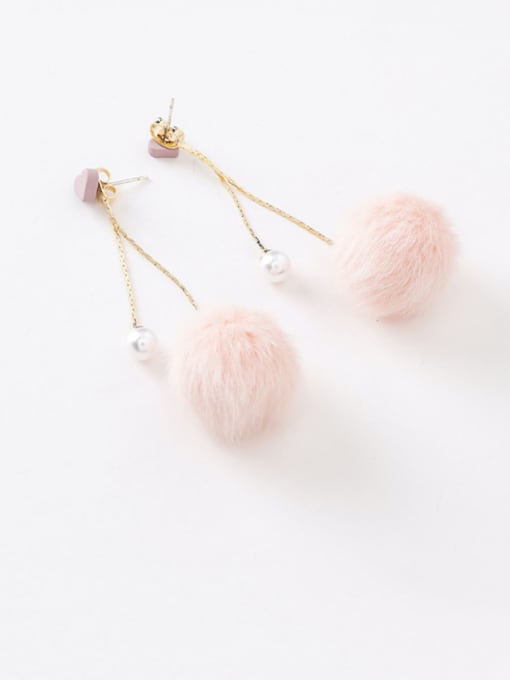 Girlhood Alloy With Gold Plated Simplistic Round  Plush ball Threader Earrings 3