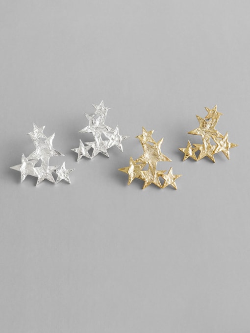 DAKA 925 Sterling Silver With Glossy Personality  Pentagram Stud Earrings