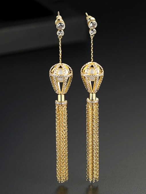 gold Copper With Gold Plated Trendy Chain Tassels  Earrings