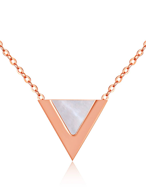 1178-White Stainless Steel With Rose Gold Plated Simplistic Triangle Necklaces