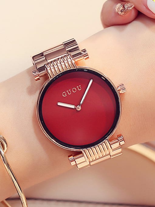 Red GUOU Brand Simple Rose Gold Plated Numberless Watch