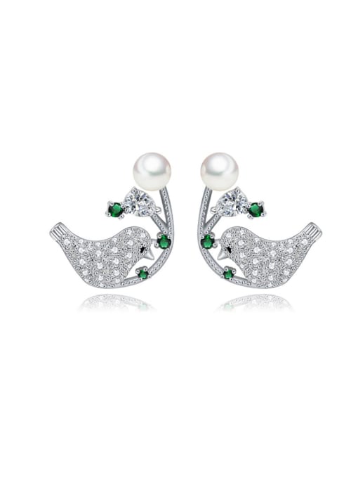 BLING SU Copper inlaid AAA zircon birdie studs Earring 0