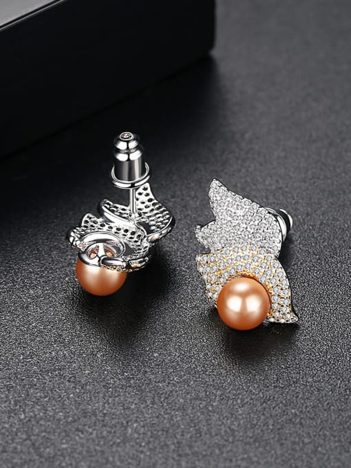 BLING SU Copper inlaid 3A zircons double gold synthetic Pearl Earrings 0
