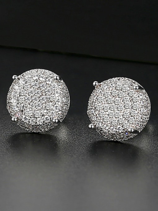 platinum-T03C26 Copper With Cubic Zirconia Delicate Round Stud Earrings
