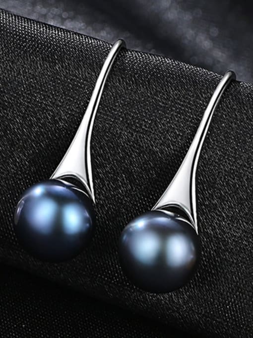 Black Pure silver 8-8.5mm Natural Pearl Earrings