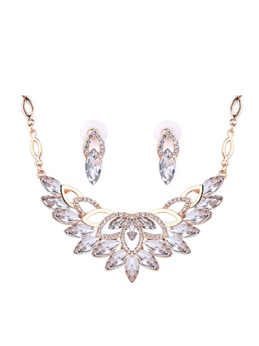 white Alloy Rose Gold Plated Fashion Marquise Stones Two Pieces Jewelry Set