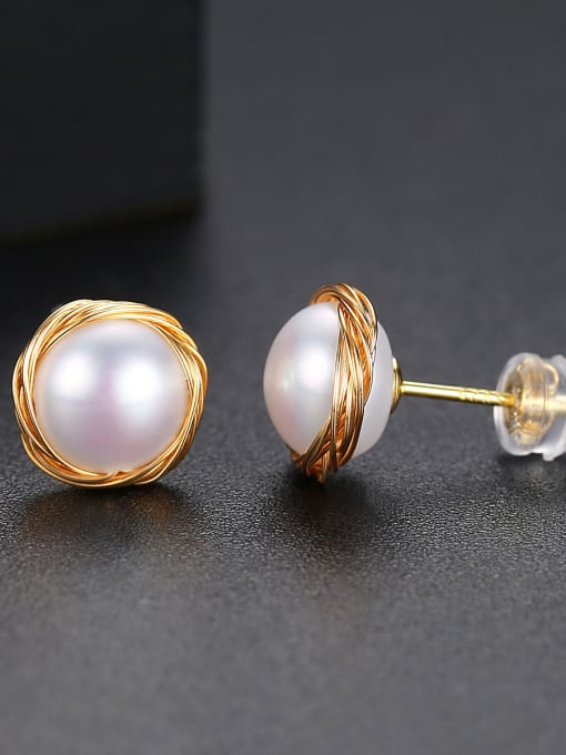 BLING SU Copper With gold Plated  Imitation Pearl Stud Earrings 0