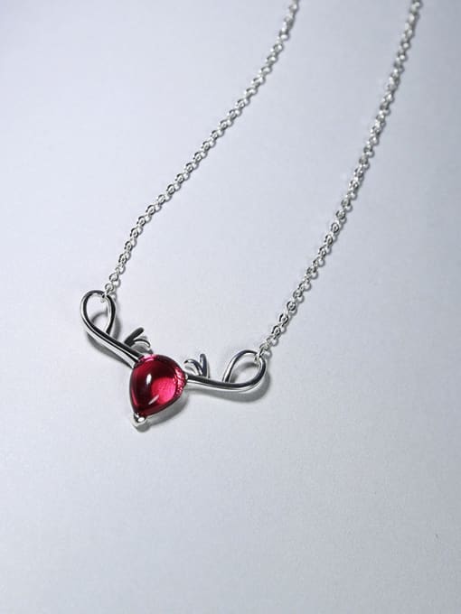 Peng Yuan Exquisite Water Drop Red Stone Deer Antlers 925 Silver Necklace 0