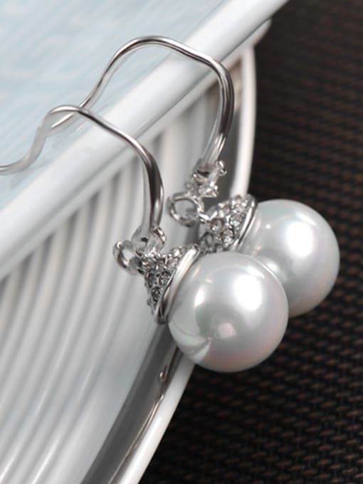 Platinum White Artificial Pearl Geometric Shaped Drop Earrings