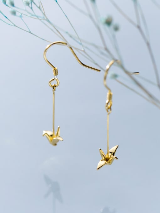 Rosh 925 Sterling Silver With 18k Gold Plated Cute crane Hook Earrings 2