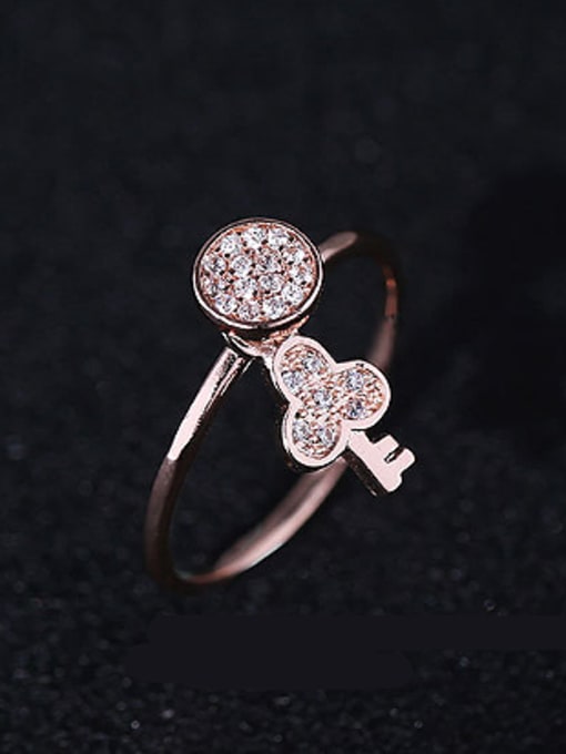 Rose Gold Personalized Little Key Tiny Zirconias Copper Ring