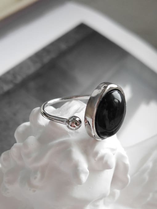 Boomer Cat Sterling Silver punk style Black Agate Ring 0