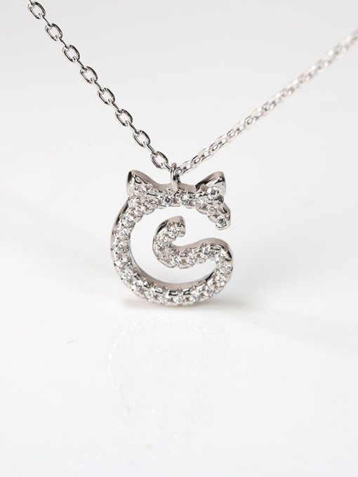 Peng Yuan Simple Shiny Zirconias-covered Kitten 925 Silver Necklace 0