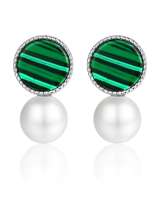 CCUI 925 Sterling Silver With  Artificial Pearl Fashion Round Stud Earrings