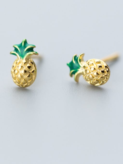 Rosh Personality Cute golden fruit Pineapple S925 Silver earrings
