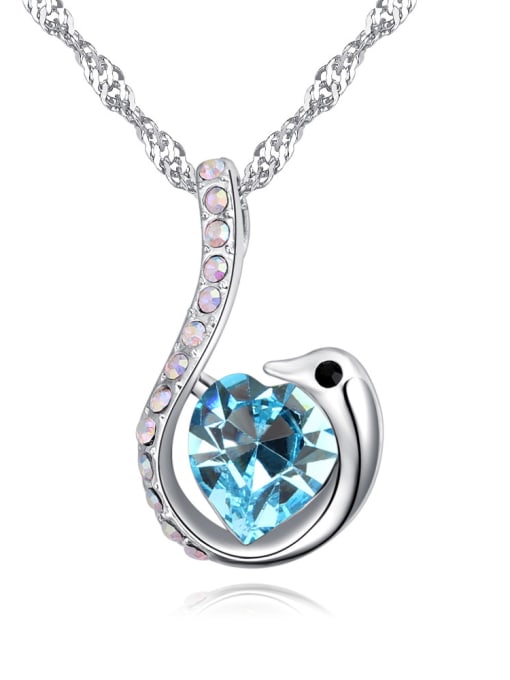 light blue Simple Heart austrian Crystals Swan Pendant Alloy Necklace